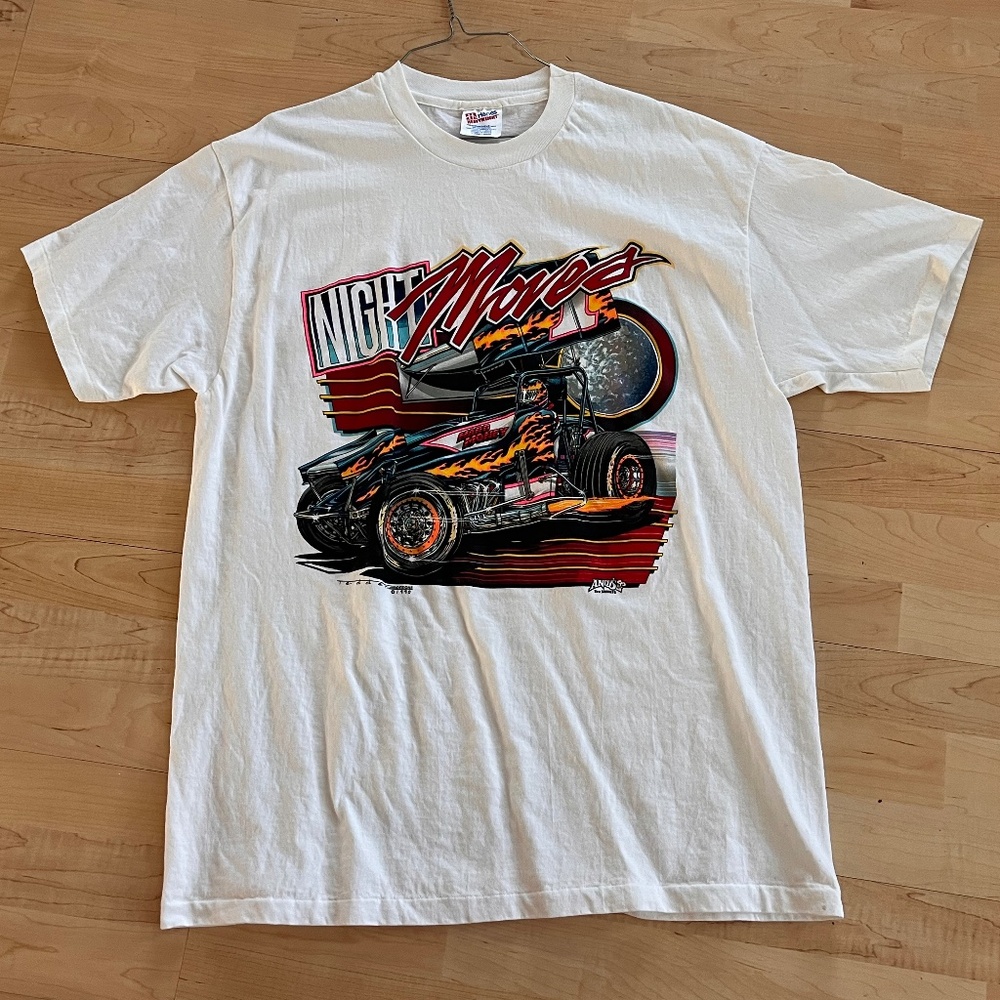 Vintage 1990 Night Movers Midget Sprint Car Racing Tshirt XL Hanes White RARE